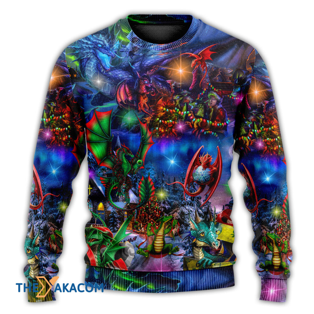 Christmas Dragon Light Art Style Gift For Lover Ugly Christmas Sweater