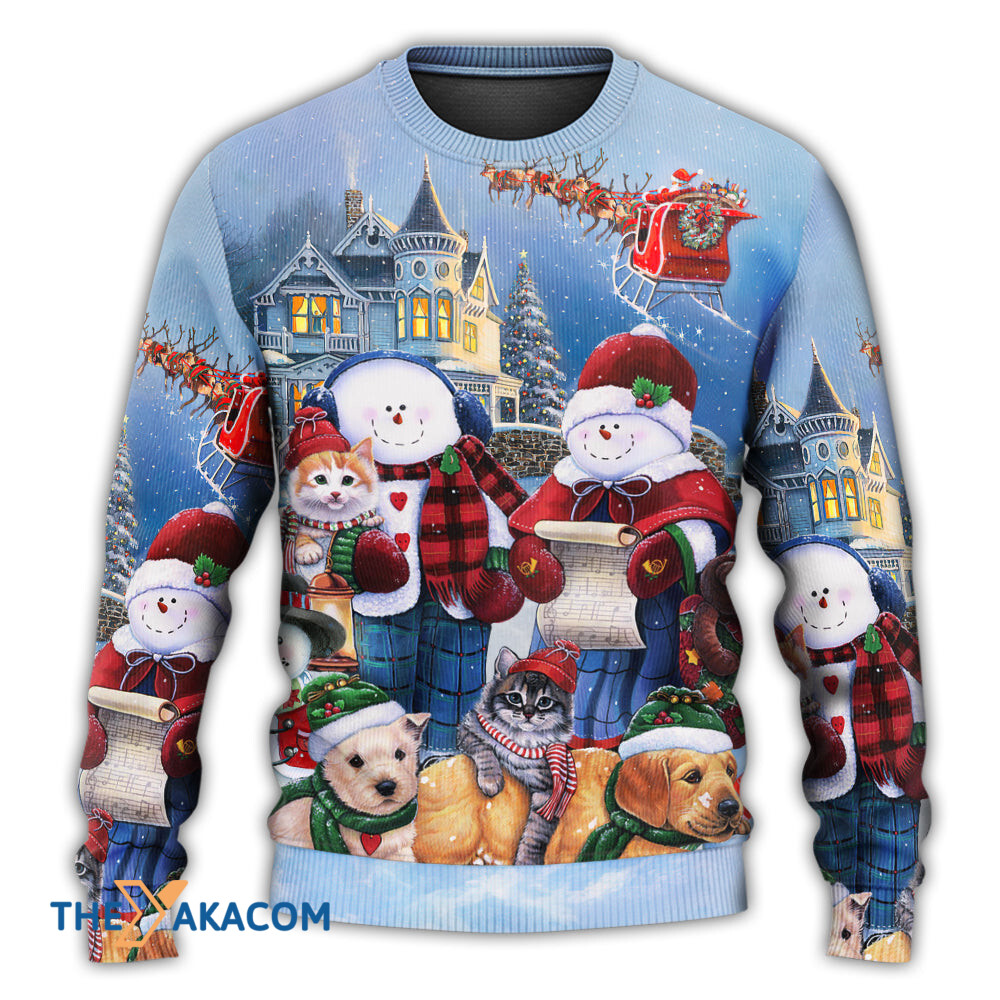 Christmas Family In Love Snowman So Happy Xmas Art Style Gift For Lover Ugly Christmas Sweater