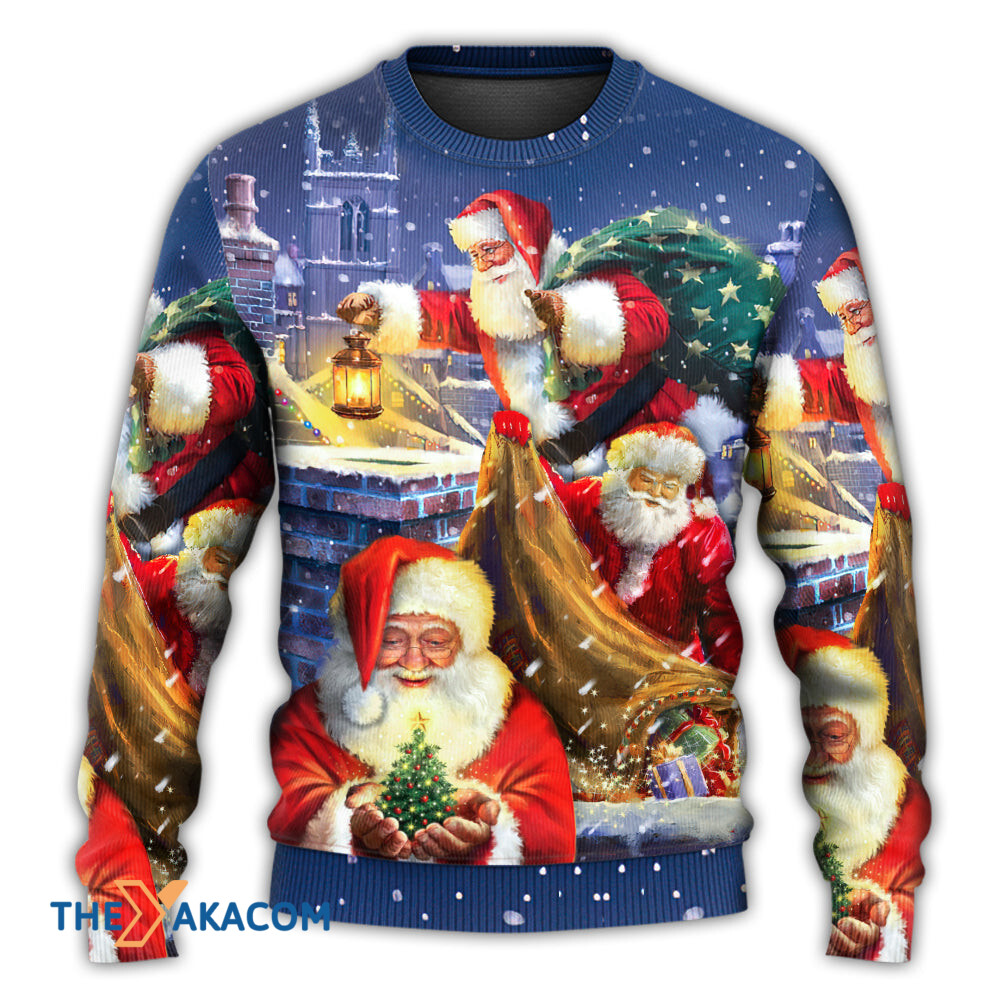 Christmas Funny Santa Claus Up On Rooftop Art Style Gift For Lover Ugly Christmas Sweater