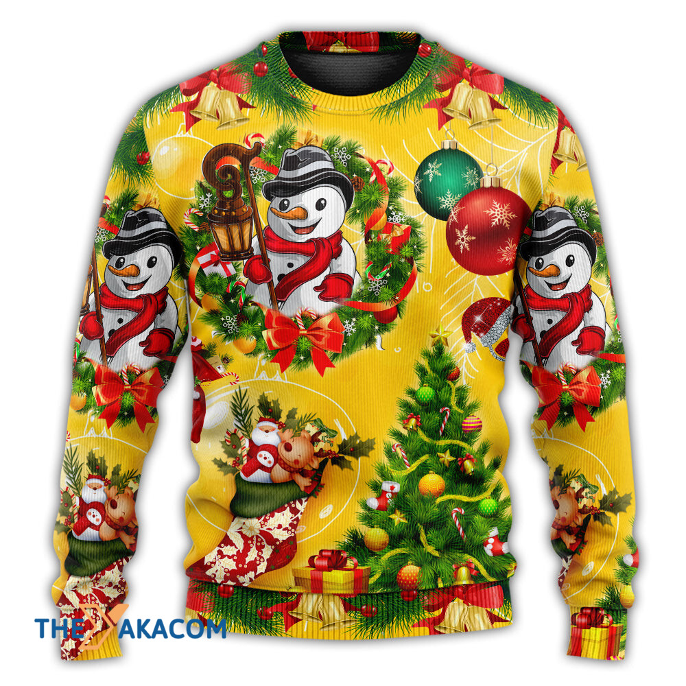 Christmas Funny Snowman Happy Christmas Tree Yellow Light Gift For Lover Ugly Christmas Sweater