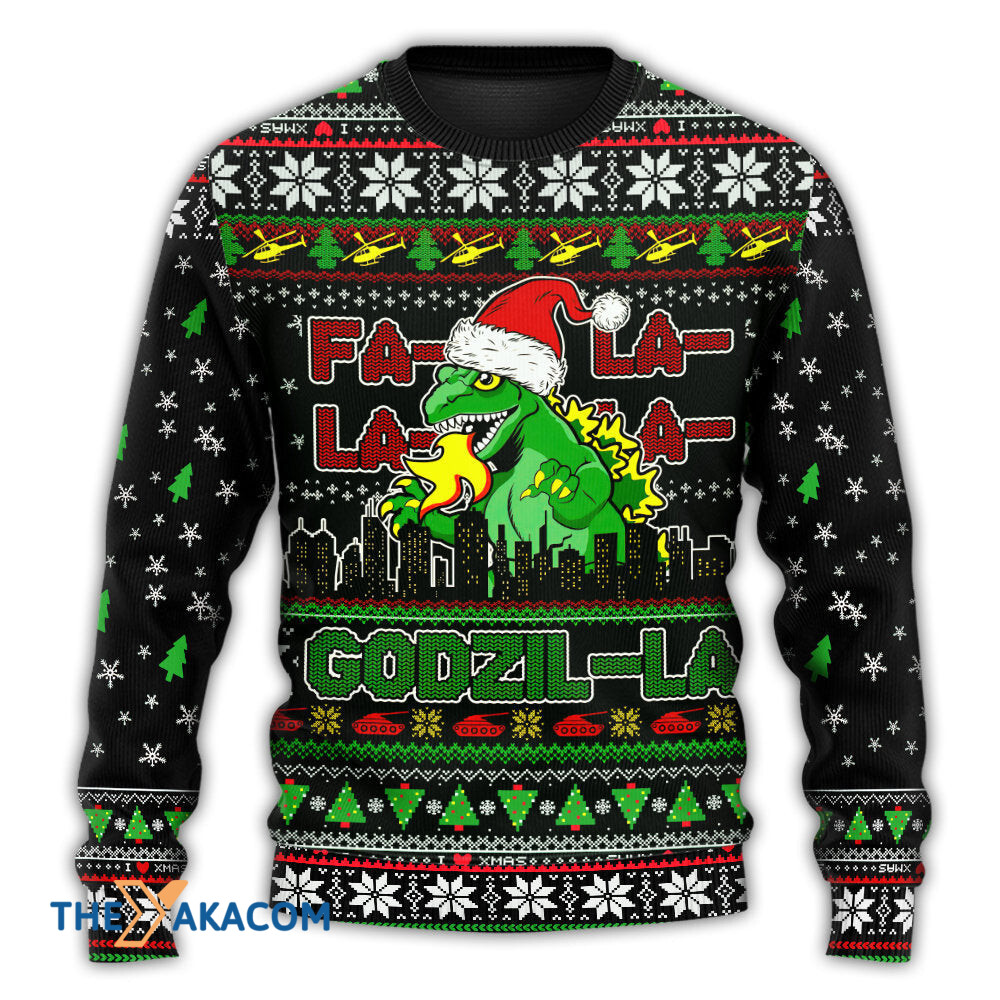 Christmas Godzila Falalalala Xmas Gift For Lover Ugly Christmas Sweater