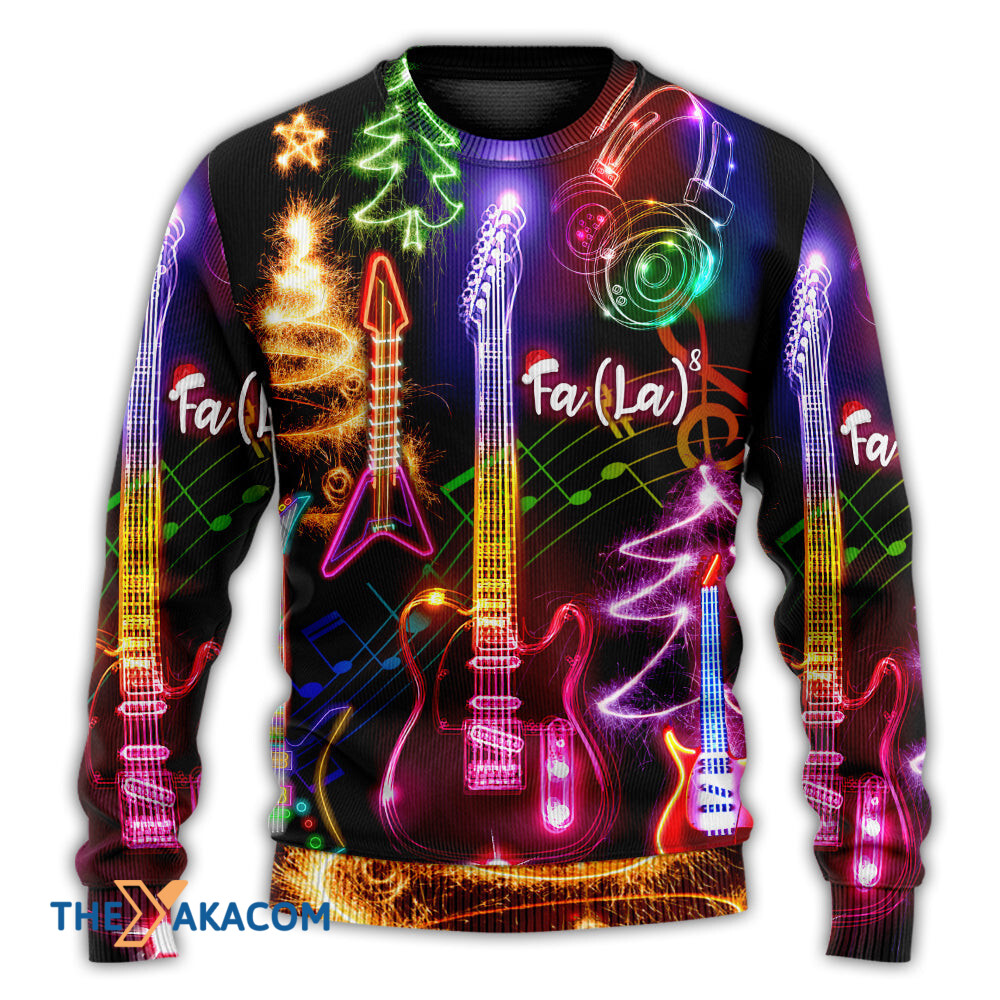 Christmas Guitar Tree Happy Glow Light Style Gift For Lover Ugly Christmas Sweater