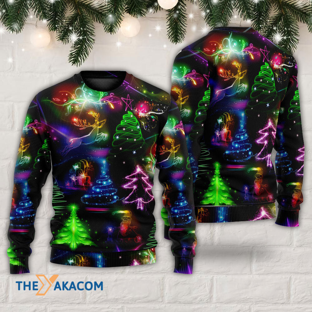 Christmas Neon Art Christmas Tree And Snowman Gift For Lover Ugly Christmas Sweater