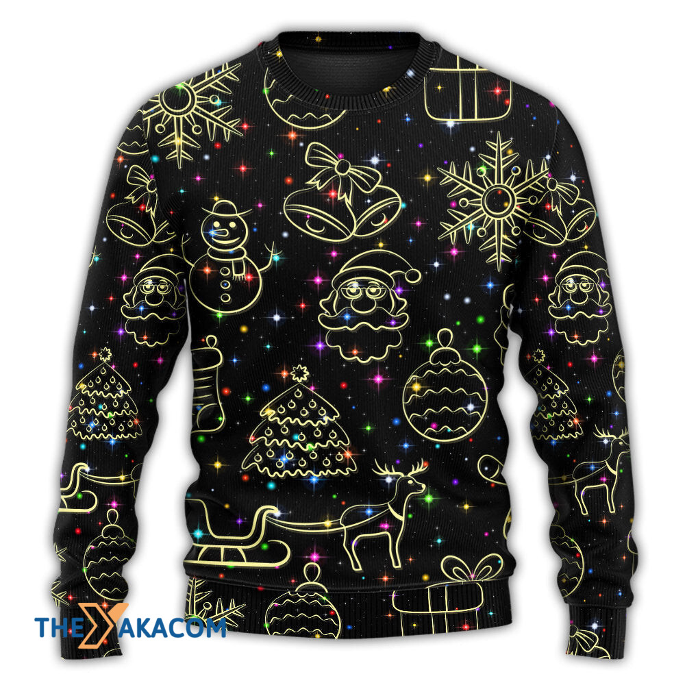 Christmas Neon Light Stary Amazing Night Gift For Lover Ugly Christmas Sweater