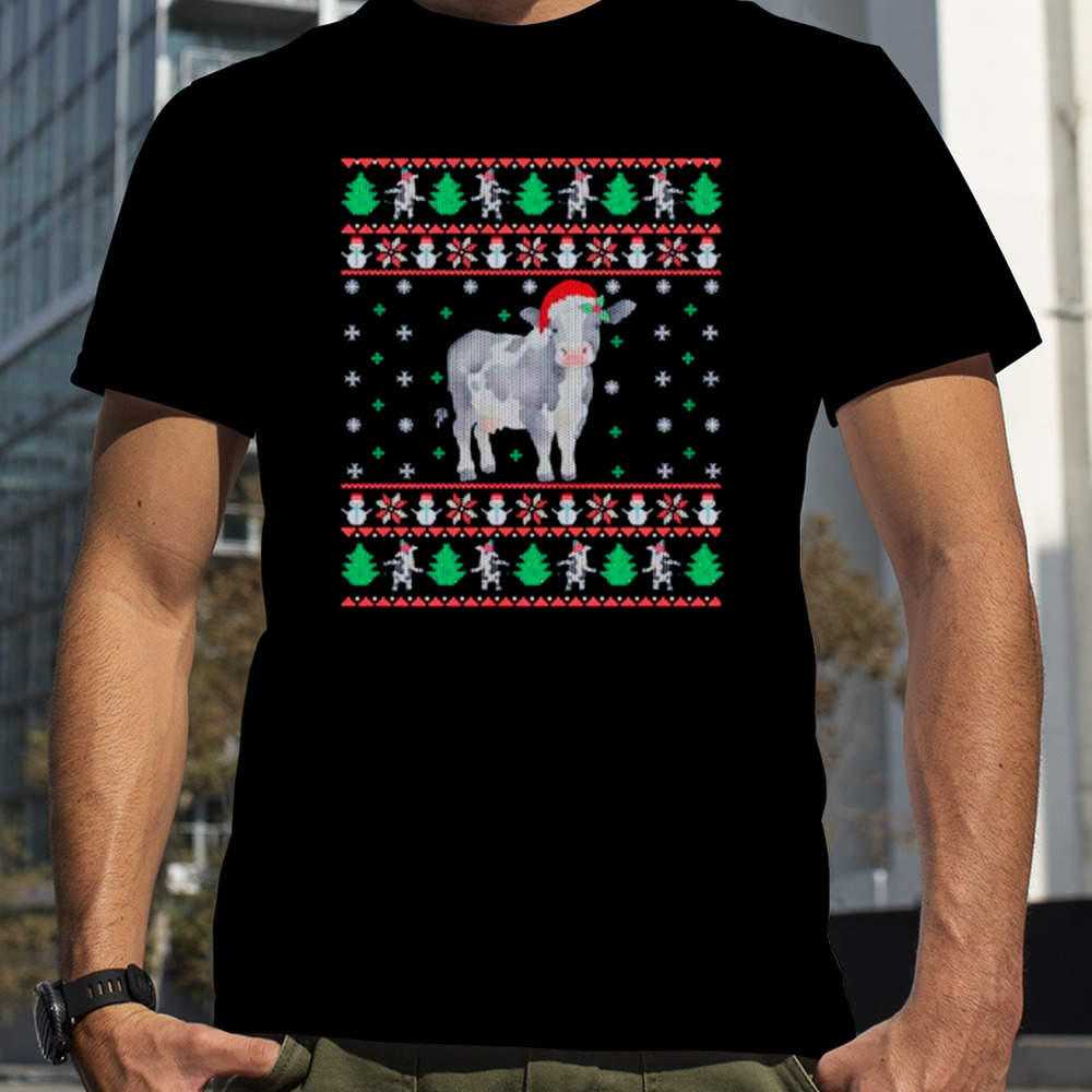 Cow Santa hat Ugly Christmas shirt