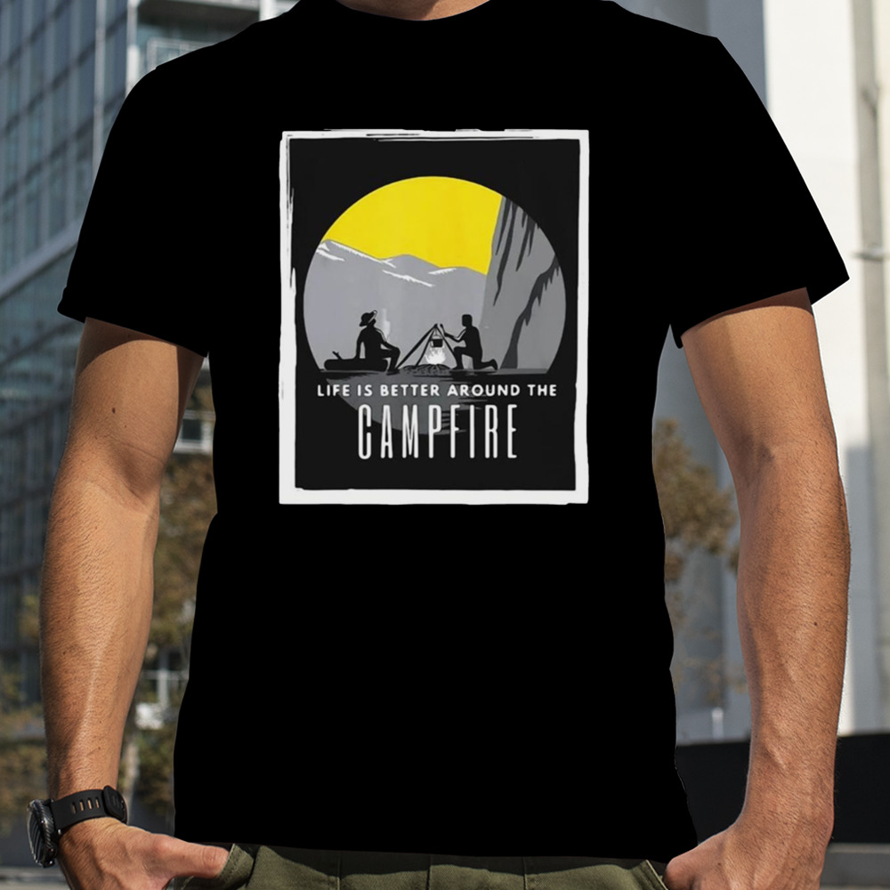 Dad And Son Outdoor Campfire Mountain Camping T-Shirt