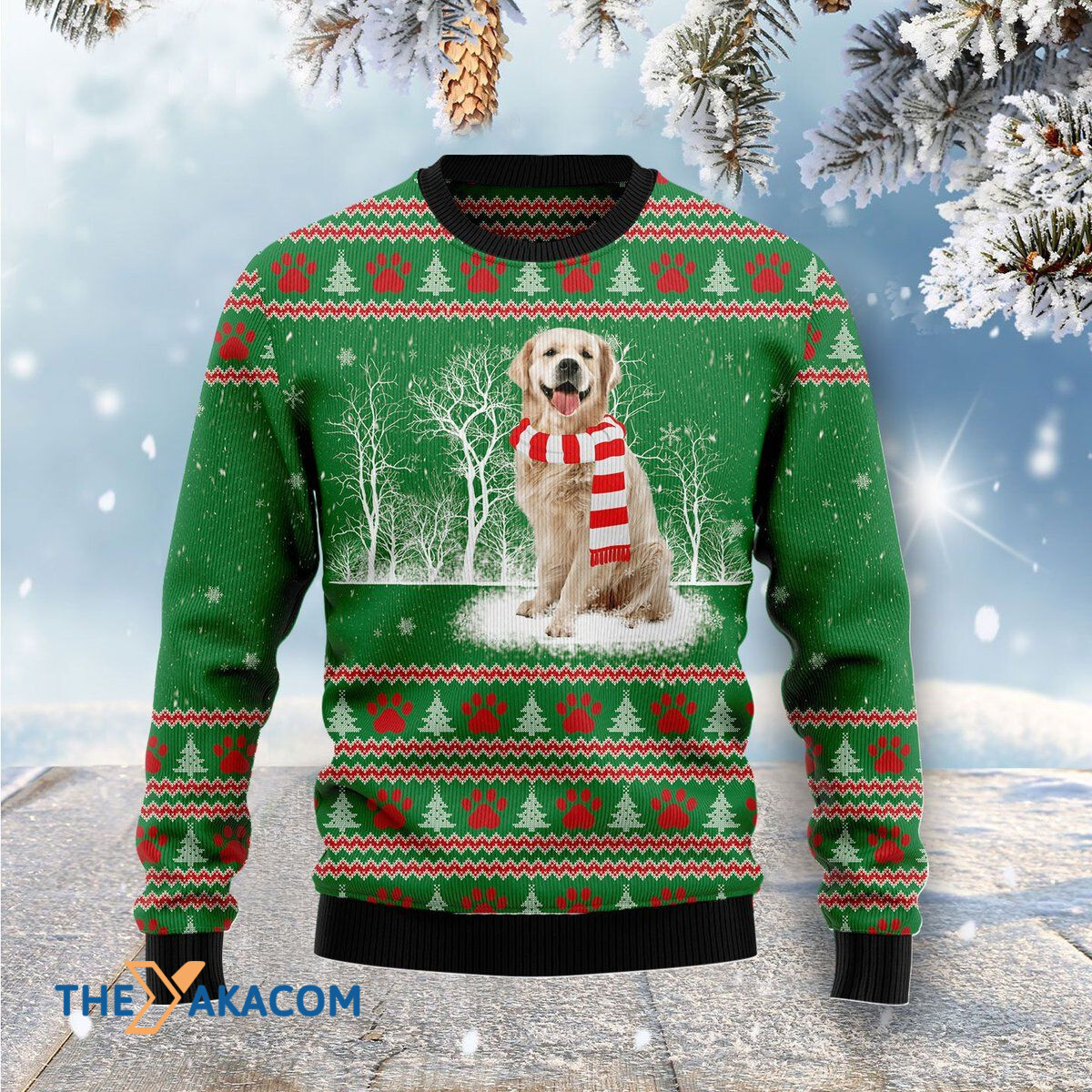 For Dog Lovers Golden Retriever Winter Tree Awesome Gift For Christmas Ugly Christmas Sweater