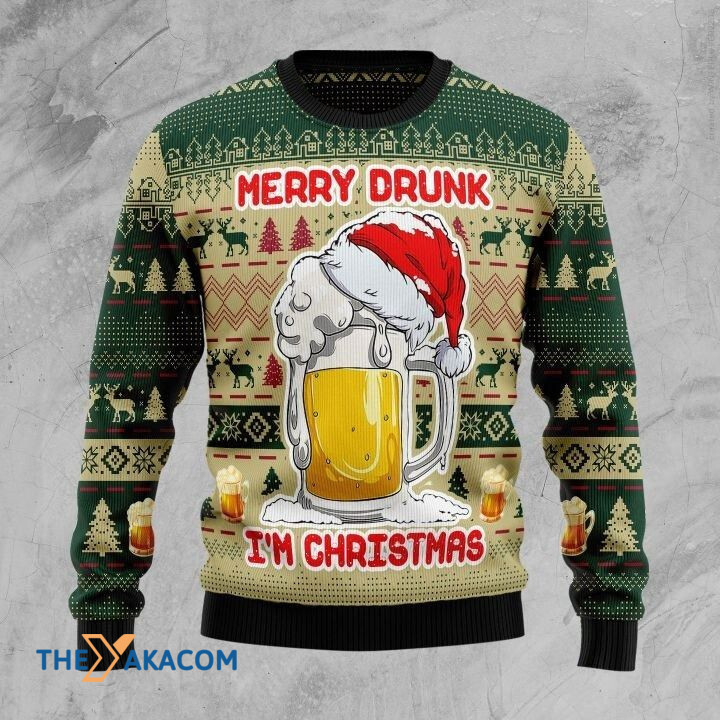 Full Cup Of Beer Merry Drunk I'm Christmas Gift For Christmas Ugly Christmas Sweater