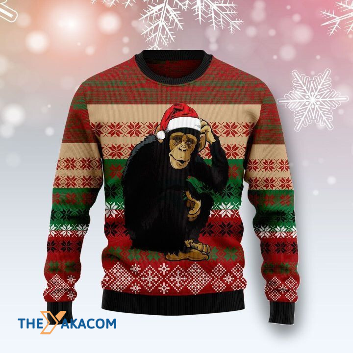 Funny Black Chimpanzee Gift For Christmas Ugly Christmas Sweater