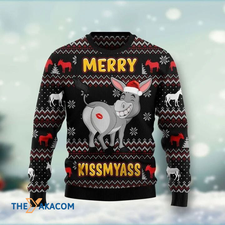 Funny Donkey Merry Kissmyass Gift For Christmas Ugly Christmas Sweater