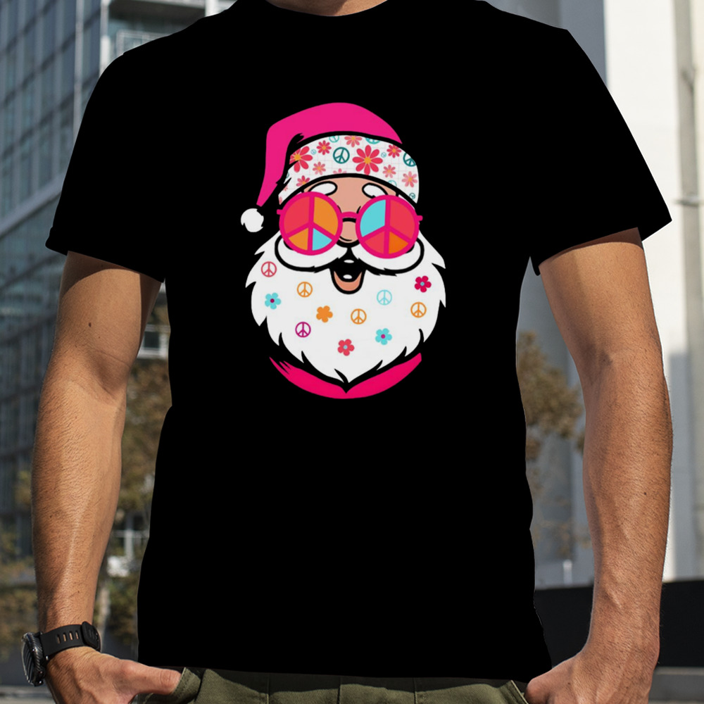 Hippie Santa Cute Christmas Retro Groovy Santa Pink Santa shirt