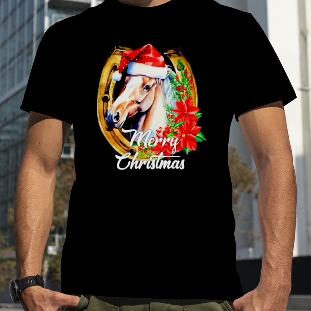 Horse face inside Santa flower merry Christmas shirt