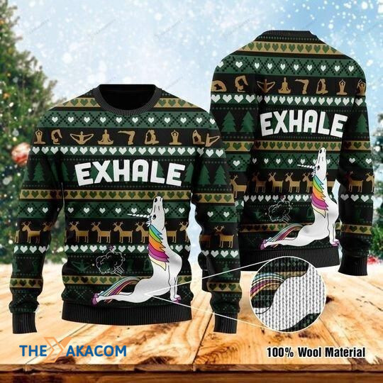 Funny Unicorn Yoga Exhale Gift For Christmas Ugly Christmas Sweater