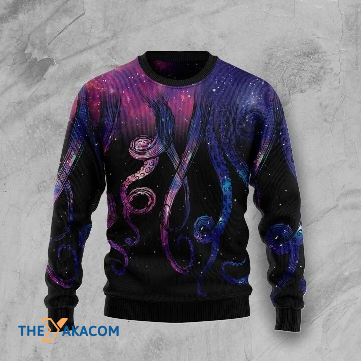 Galaxy Background With Octopus And Star Gift For Christmas Ugly Christmas Sweater