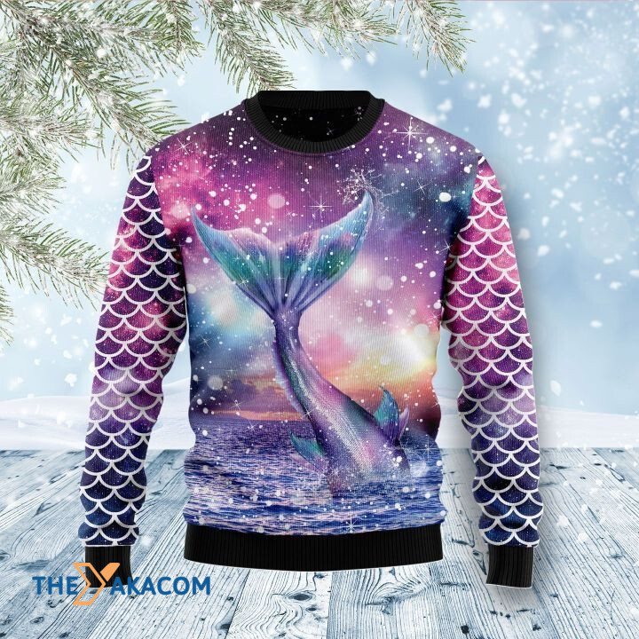 Galaxy Mermaid In Ocean Gift For Christmas Ugly Christmas Sweater