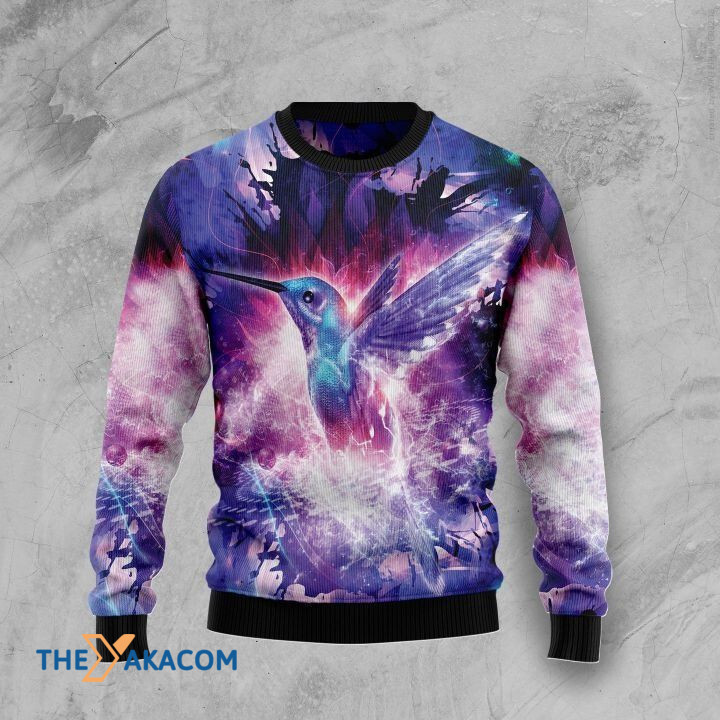 Galaxy Purple Hummingbird Gift For Christmas Ugly Christmas Sweater