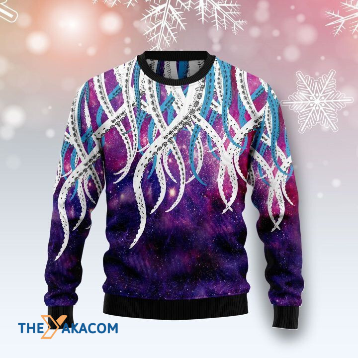 Galaxy With White And Blue Octopus Gift For Christmas Ugly Christmas Sweater