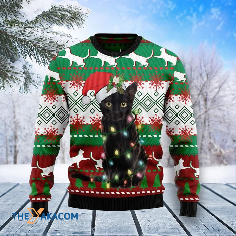 Glowing Black Cat Light Christmas Awesome Gift For Christmas Ugly Christmas Sweater