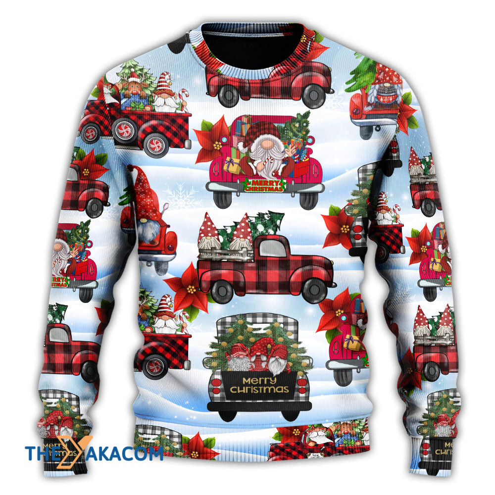 Gnome And Christmas Truck Merry Xmas Gift For Lover Ugly Christmas Sweater