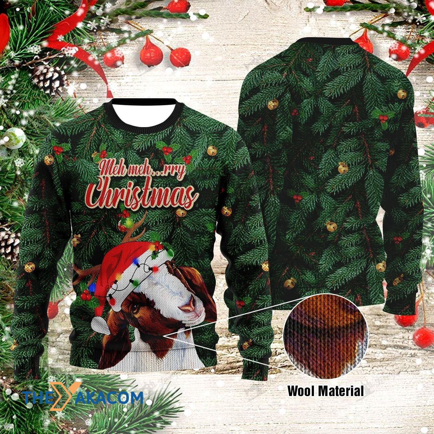 Goat And Xmas Leaves Gift For Christmas Ugly Christmas Sweater