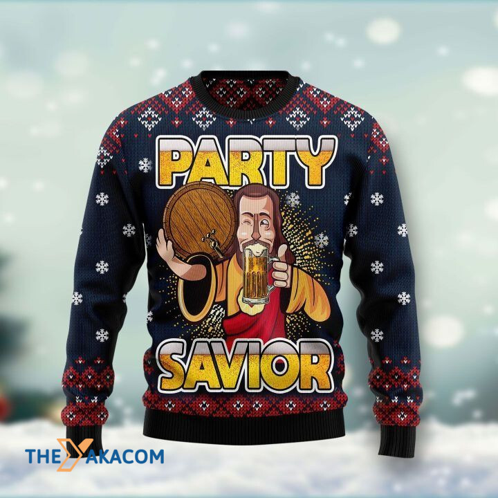 God Jesus Drink Beer Party Savior Gift For Christmas Ugly Christmas Sweater