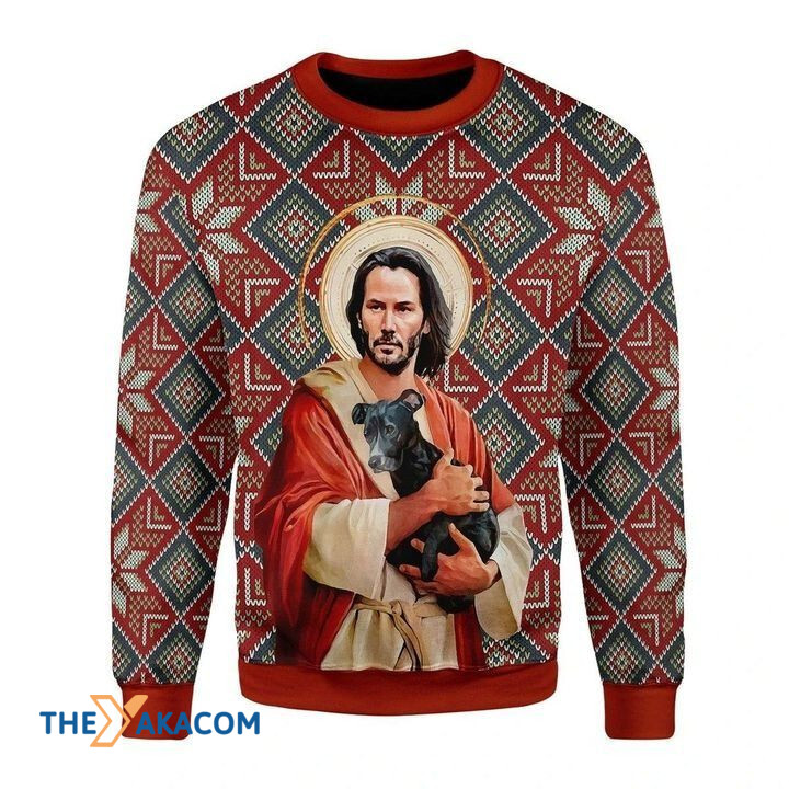 God Jesus Hold A Lovely Dog In His Hand Gift For Christmas Ugly Christmas Sweater