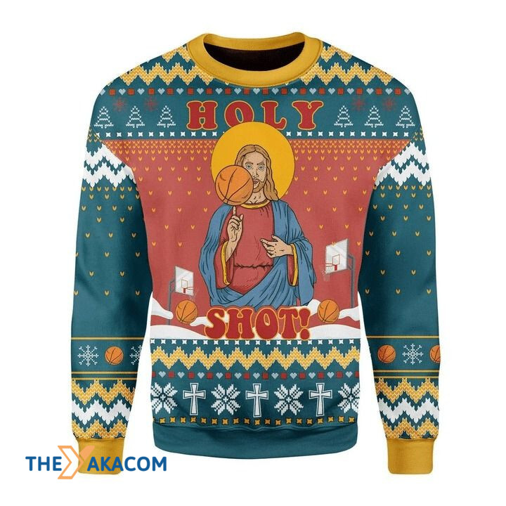 God Jesus Play Basketball Holy Shot Gift For Christmas Ugly Christmas Sweater