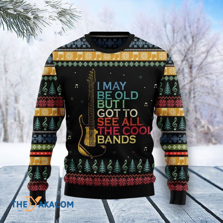 Golden Guitar I May Be Old Bit I Got To See All The Cool Bands Gift For Christmas Ugly Christmas Sweater