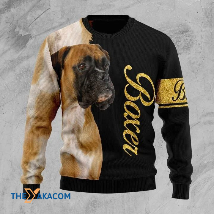 Half Black Half Brown With Strong Boxer Dog Gift For Christmas Ugly Christmas Sweater