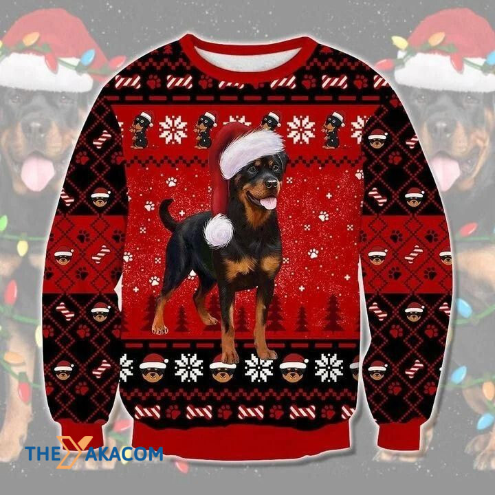 Happy Rottweiler With Snowflakes Without Christmas Beer Gift For Christmas Ugly Christmas Sweater