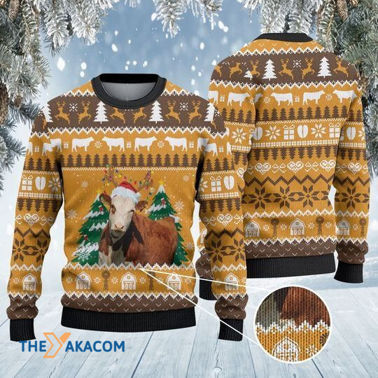 Hereford Cattle Lovers Xmas On The Farm Awesome Gift For Christmas Ugly Christmas Sweater