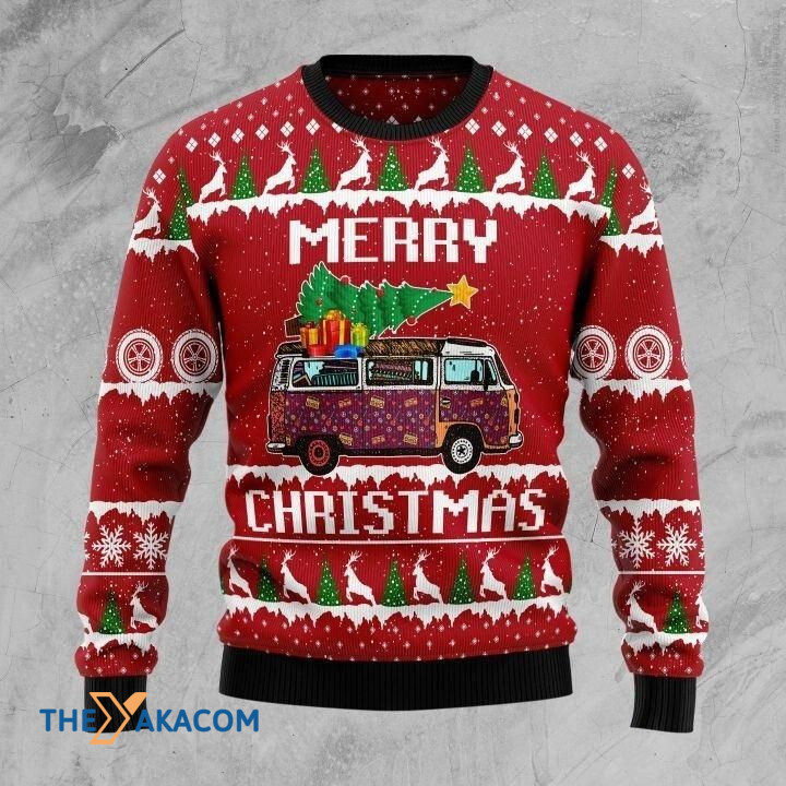 Hippie Bus Hold Christmas Tree Merry Christmas Gift For Christmas Ugly Christmas Sweater