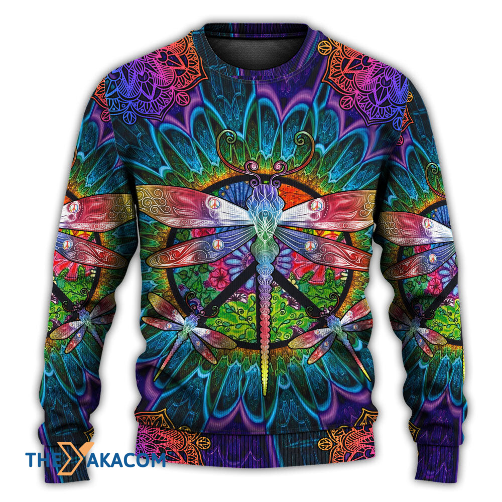 Hippie Colorful Dragonfly Mandala Peace Life Gift For Lover Ugly Christmas Sweater