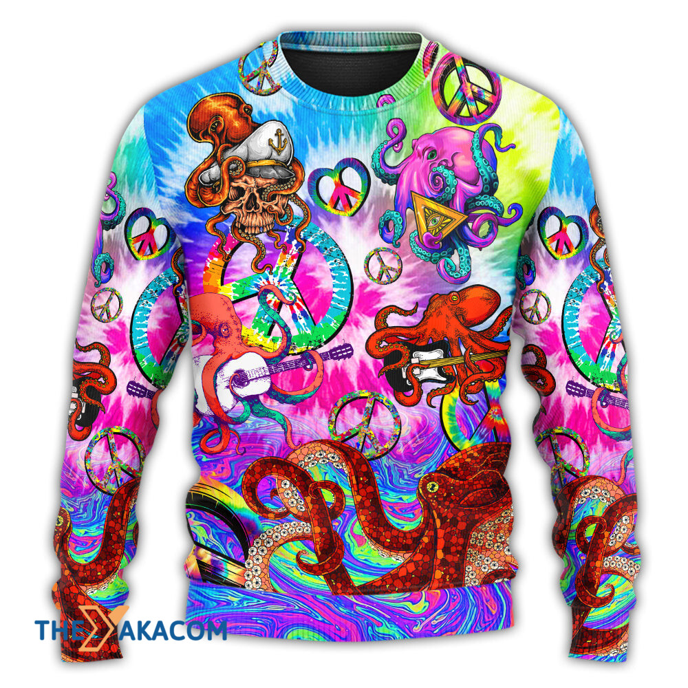 Hippie Funny Octopus Colorful Happy Tie Dye Art Style Gift For Lover Ugly Christmas Sweater