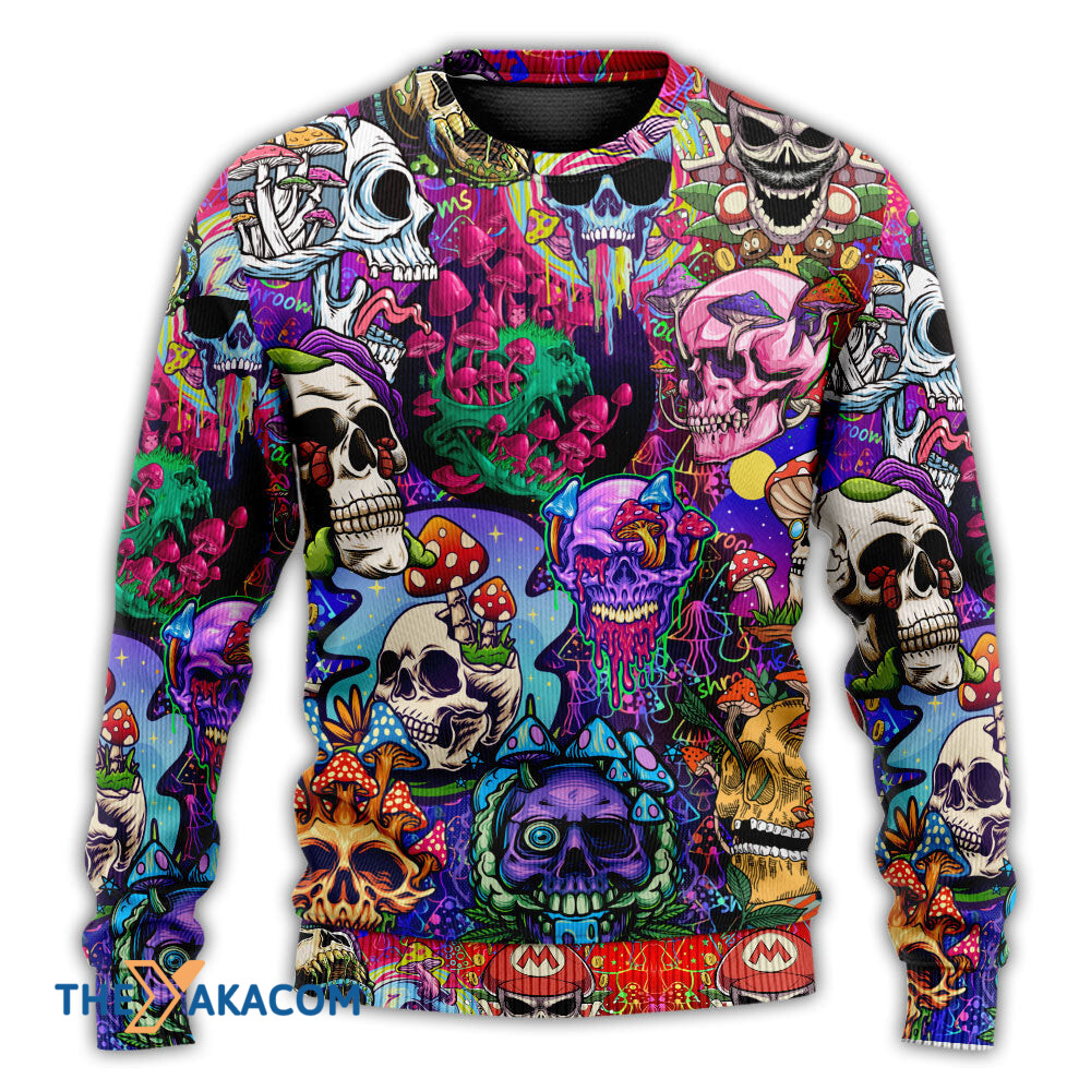 Hippie Mushroom And Skull Colorful Art Gift For Lover Ugly Christmas Sweater