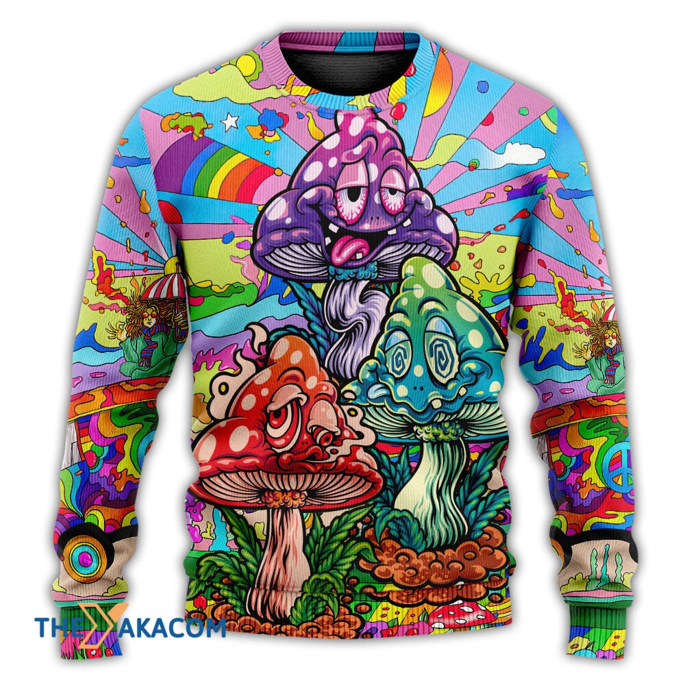 Hippie Mushroom Colorful Hippie Happy Life Gift For Lover Ugly Christmas Sweater