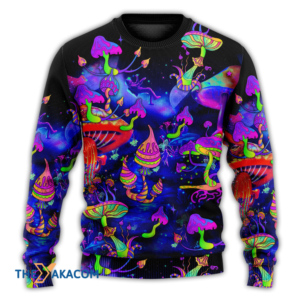 Hippie Mushroom Galaxy Neon Colorful Art Gift For Lover Ugly Christmas Sweater