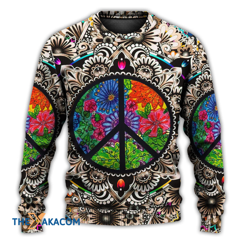 Hippie Peace Sign Galaxy Gift For Lover Ugly Christmas Sweater