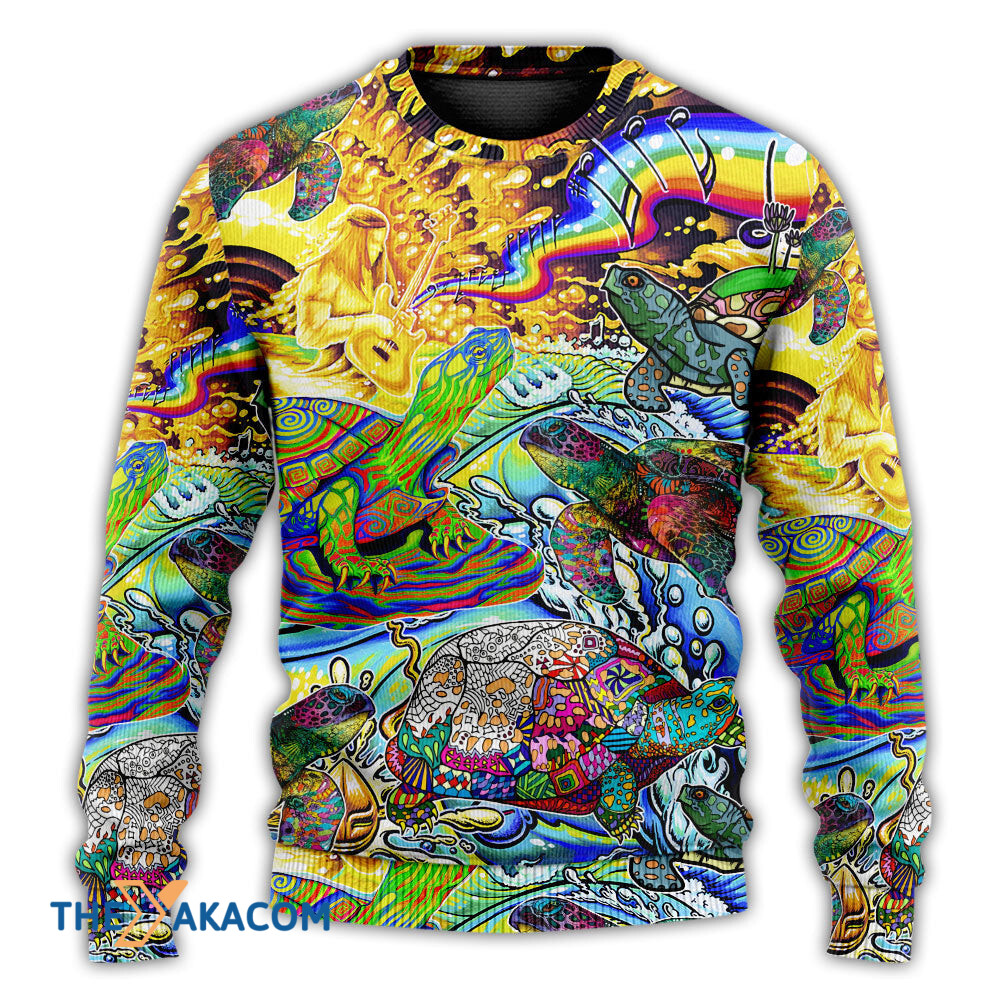 Hippie Turtle Colorful Art Peace Gift For Lover Ugly Christmas Sweater