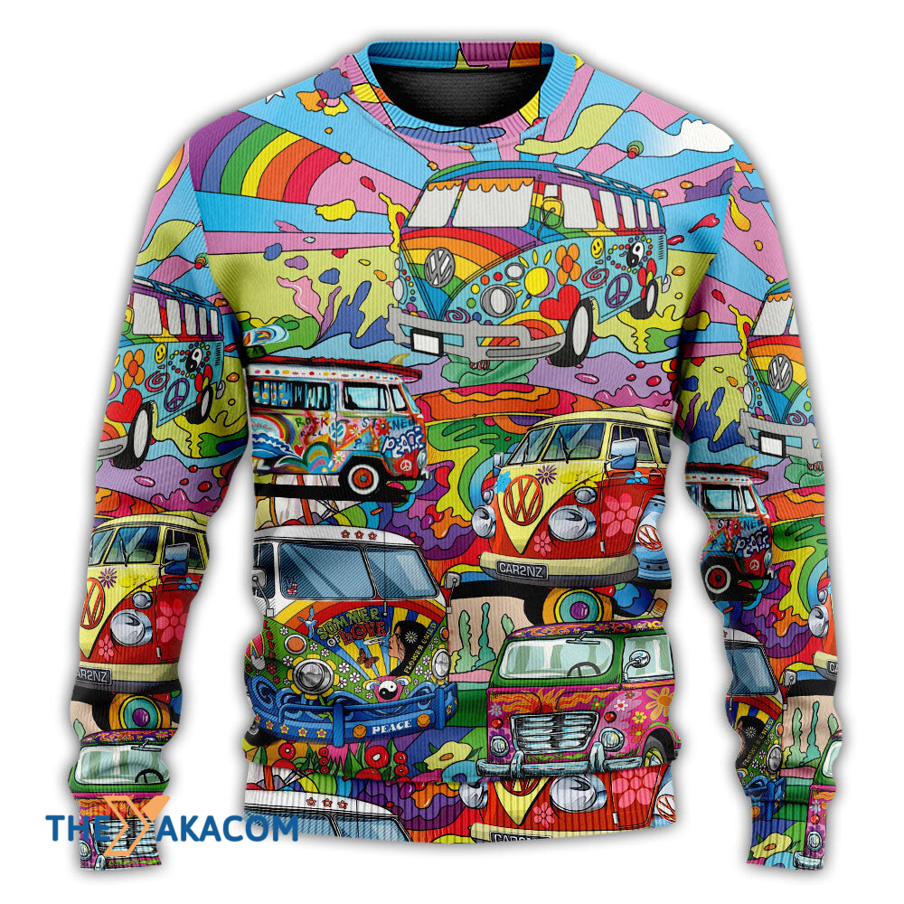 Hippie Van Colorful Art Peace Gift For Lover Ugly Christmas Sweater