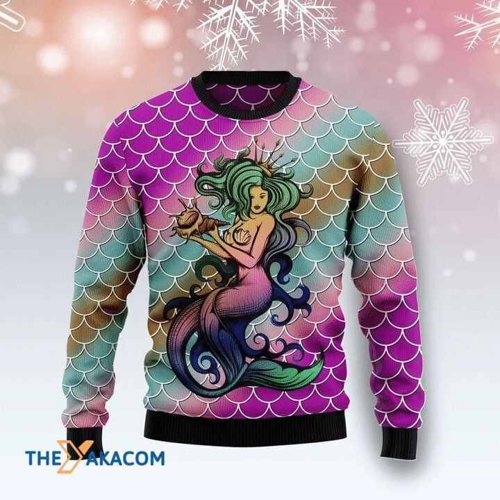 Hologram Beautiful Mermaid Gift For Christmas Ugly Christmas Sweater