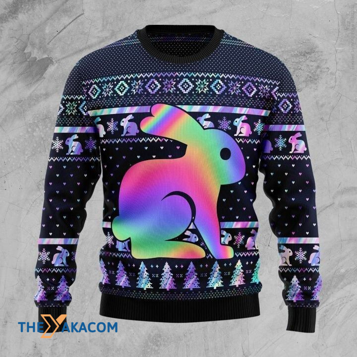 Hologram Lovely Rabbit Gift For Christmas Ugly Christmas Sweater