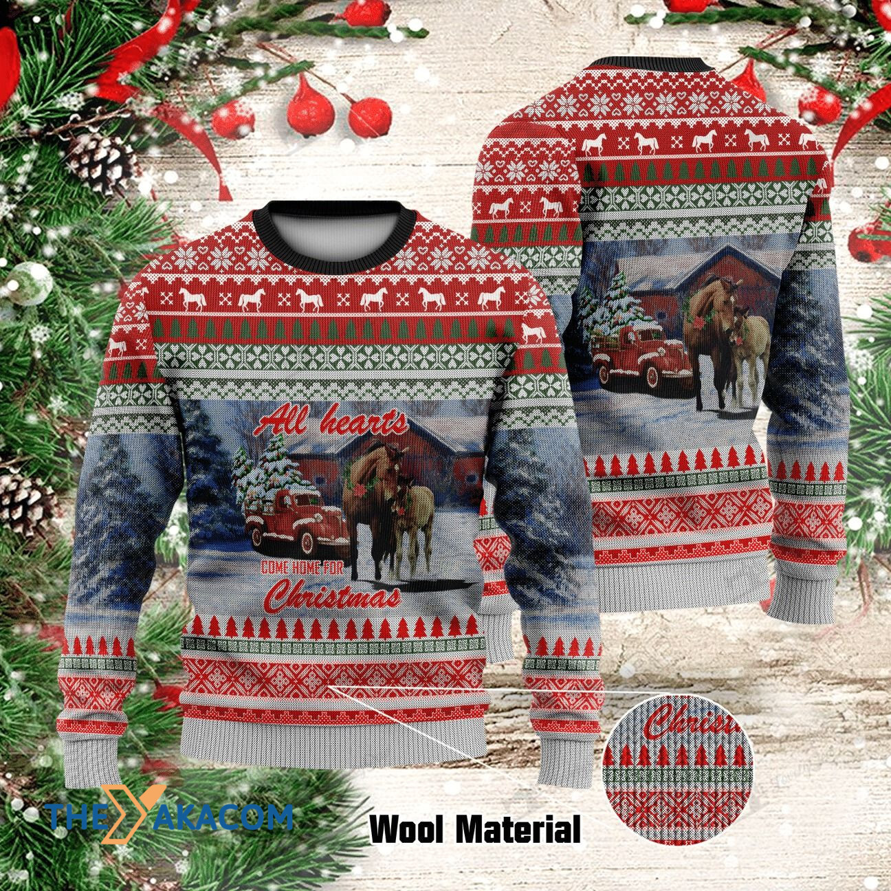 Horses And Car Come Home For Christmas Gift For Christmas Ugly Christmas Sweater