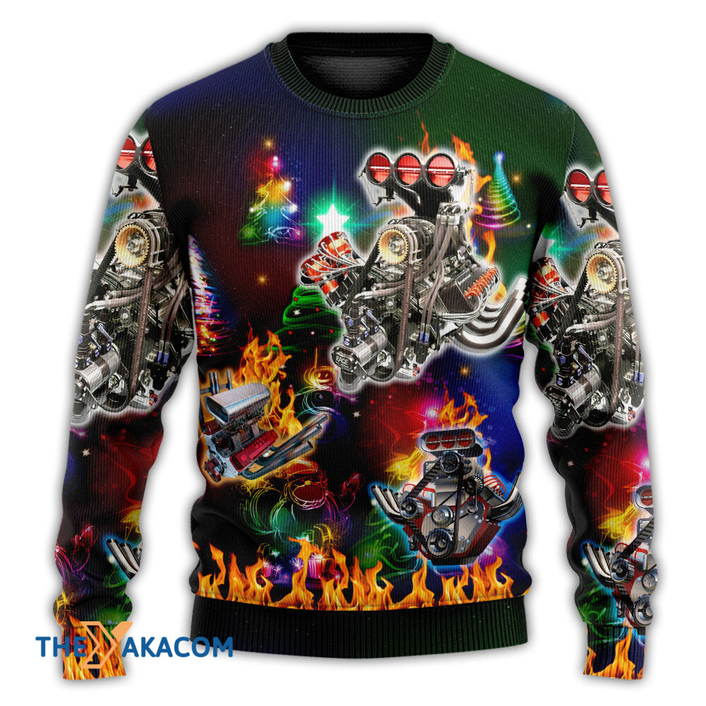 Hot Rod Christmas Tree Fire Gift For Lover Ugly Christmas Sweater