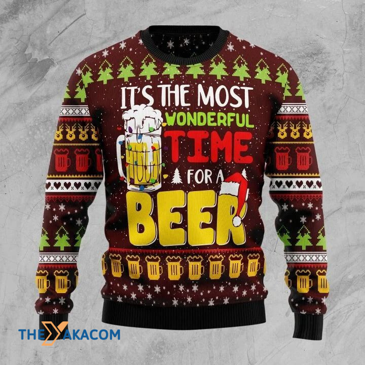 It's The Wonderful Time For A Beer And Colorful Light Gift For Christmas Ugly Christmas Sweater