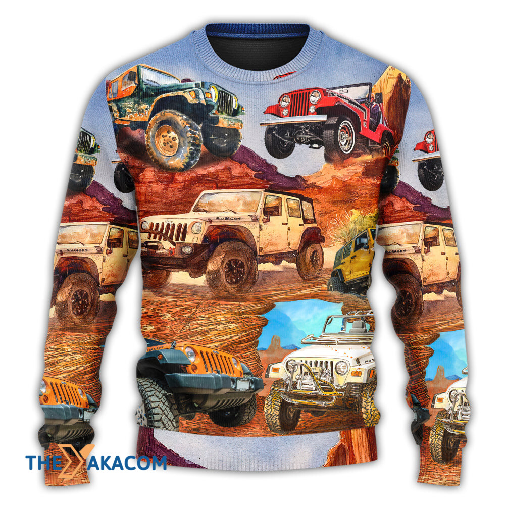 Jeep In The Desert Vintage Art Style Gift For Lover Ugly Christmas Sweater