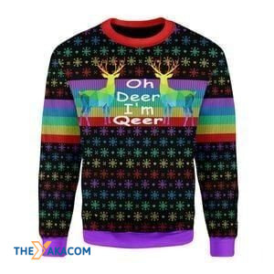 LGBT Flag Oh Deer I'm Queer Gift For Christmas Ugly Christmas Sweater