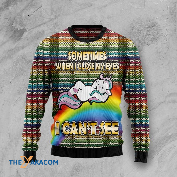 LGBT Flag With Unicorn Sometimes When I Close My Eyes I Can't See Gift For Christmas Ugly Christmas Sweater