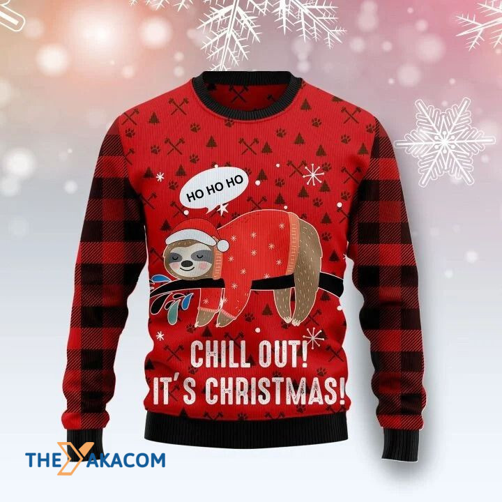 Lazy Sloth On Tree Ho Ho Ho Chill Out It's Christmas Gift For Christmas Ugly Christmas Sweater