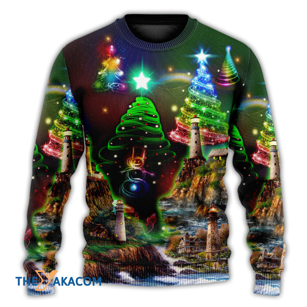 Lighthouse And Merry Christmas Happy Gift For Lover Ugly Christmas Sweater